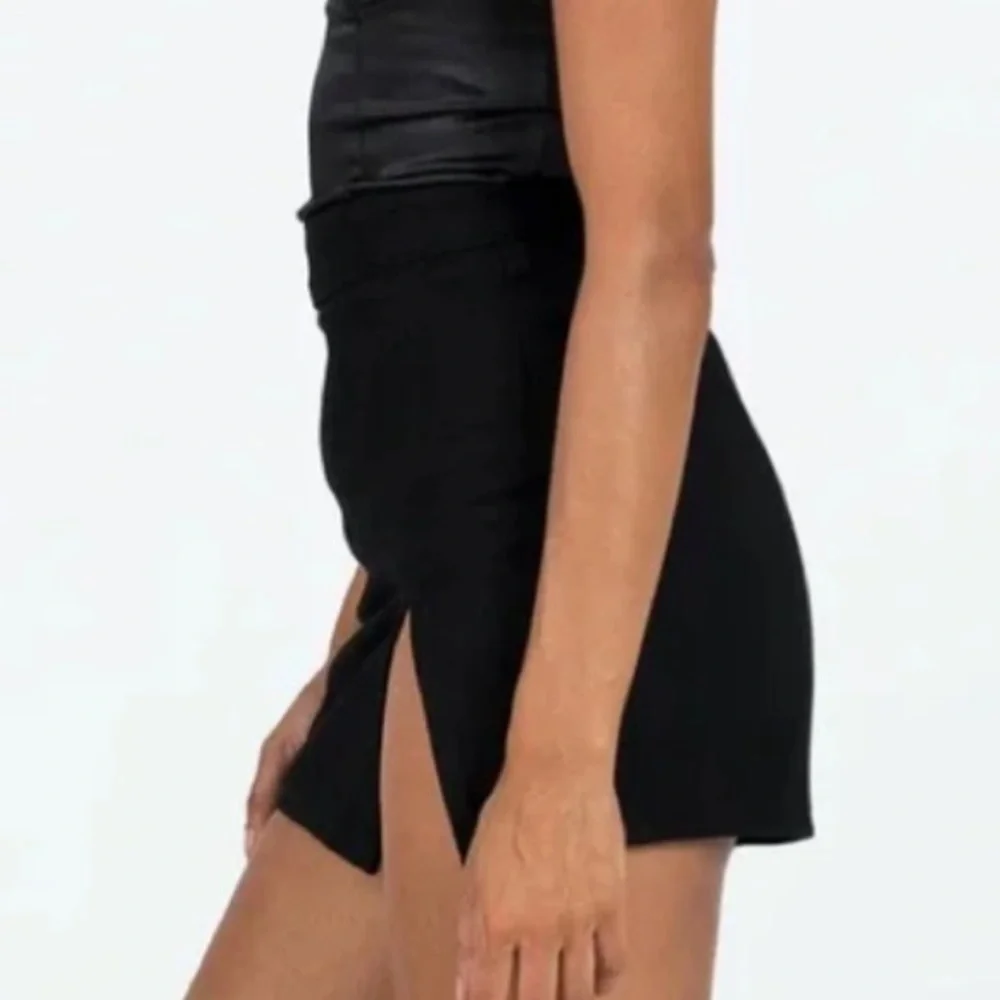 Lioness Womn M Black Denim 90s Y2K Grunge Side Slit High Waisted Lola Mini Skirt